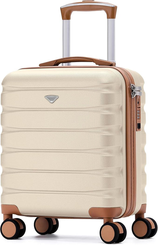 Flight Knight Carry On Suitcase 18x14x8" Hardside Built In TSA Lock & USB Port Lightweight Luggage Silent Double Spinner Wheels Maximum Underseat Carry-On Bag For American & United Approved Airlines