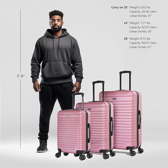 InUSA DEEP Luggage Set with Dual Spinner Wheels and Studs | Spacious Travel Suitcases with Ergonomic Handles | (20/24/28) 3 Piece Hardside Luggage Set | Rose Gold