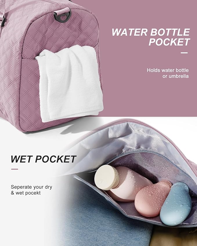 Gym Duffle Bag for Women with Shoe Compartment Waterproof Travel Tote Bags Personal Item Carry On Weekender Overnight Bags with Toiletry Bag Swimming Yoga Bags Hospital Holdalls Purple
