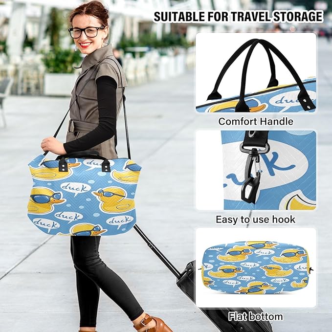 Little Yellow Duck Blue Swimming Goggles Pattern Travel Duffle Bag Gym Yoga Carry on Bags for Men Women Weekender Bag