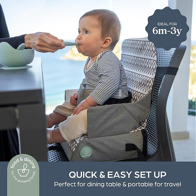 Dreambaby Grab ‘N Go Travel Booster Seat – Portable Toddler High Chair for Dining (6M-3Y) with Storage & Shoulder Strap