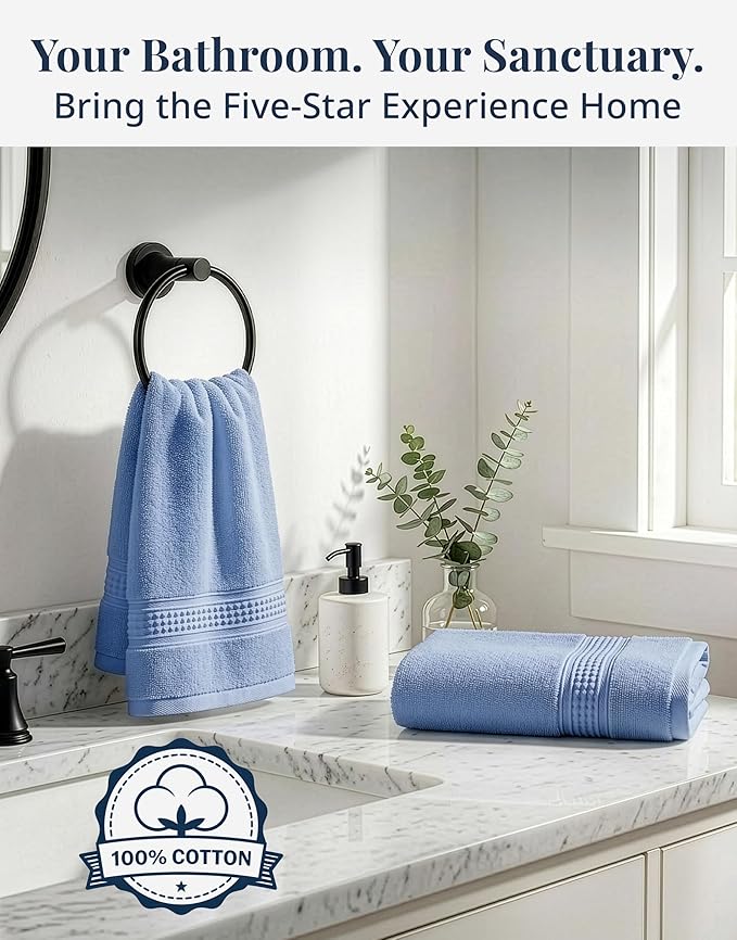 LANE LINEN Bath Hand Towels for Bathroom - Pack of 4 (16" x 28"), 100% Cotton Hand Towel - Soft, Durable, Quick Dry & Highly Absorbent - Hotel Quality Face Towels for Salons & Home Use - Cerulean Blue