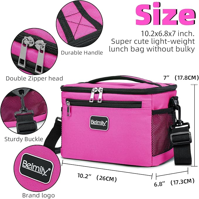 Generic BEIMILY Lunch Bag for Women/Men,Reusable Lunch Box Small Cooler Bag Soft Sided,Leakproof Cooler Bag for Office Work Picnic Beach with Adjustable Shoulder Strap (dark pink), 2311A