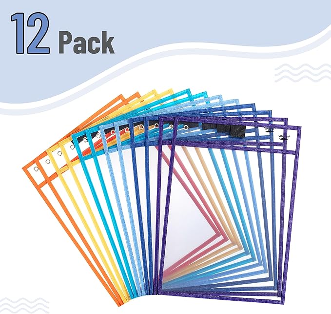 Mr. Pen- Dry Erase Pocket Sleeves, 10"x14", 12 pcs, Colorful Dry Erase Sleeves, Plastic Sleeve for Paper 8.5x11, Back to School Supplies