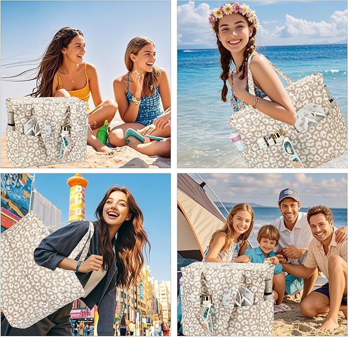 LEDAOU Large Beach Bag Women Waterproof Sandproof Zipper Beach Tote Pool Bag for Swim Gym Grocery Travel with Wet Pocket | Waterproof, Sandproof, Zipper, Pool, Gym, Grocery
