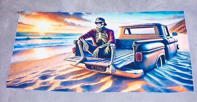Beached - Lightweight Beach Towel - Microfiber, Thin, Compact, Quick-Dry, Sand-Resistant, 31.5 x 63 in, 9.2 oz - Skeleton Towel Perfect for Beach, Pool, Lake - Not a Large Cotton Towel