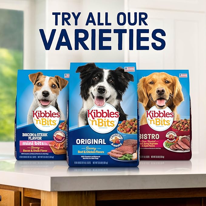 Kibbles 'n Bits Dry Dog Food, Savory Bacon & Steak Flavor for Adult Dogs 16 lb. Bag