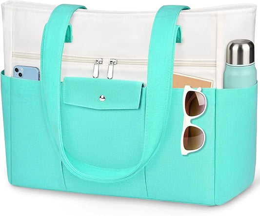Beach Bags for Women Large Canvas Beach Tote with Zipper Wet Pocket, Waterproof Foldable Swim Pool Travel Tote Bags