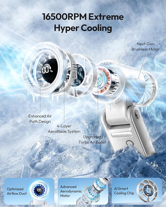 Gaiatop Portable Handheld Turbo Fan, 21 Hrs Cooling, 180° Foldable 4-in-1 Hand Held Fans, 6-Speed (1-100) Personal Mini Handheld Fans, Small Portable Fan for Travel, Working, Outdoor Women Gifts White