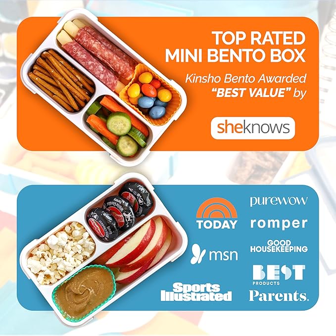 Snack Containers for Kids | MINI Lunch Box | SMALL Reuseable Bento Box Portion Container | Leak Proof Boxes for School | Daycare Work Travel | for Adults Boys Girls | Teal Blue + Orange Set of 2