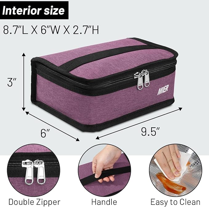 MIER Small Lunch Bag for Kids & Adults Compact Insulated Lunch Box Portable Thermal Mini Cooler for Work School Travel, Purple