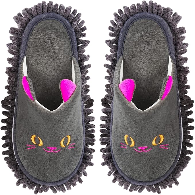 Warm Microfiber Slippers Floor Dust Dirt Hair Mop Slippers Shoes Anti-slip for Bedroom Home (Dark gray)