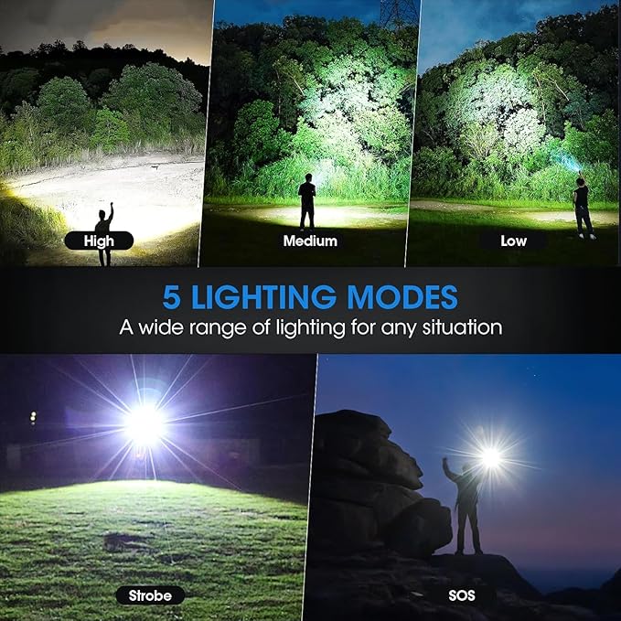 Flashlights Rechargeable,Super Bright High Lumens Flash Light,5 Modes Zoomable Tactical Flash Light,Waterproof Handheld Powerful Flashlights for Emergencies Camping Home Camping Essentials Gift-2Pack