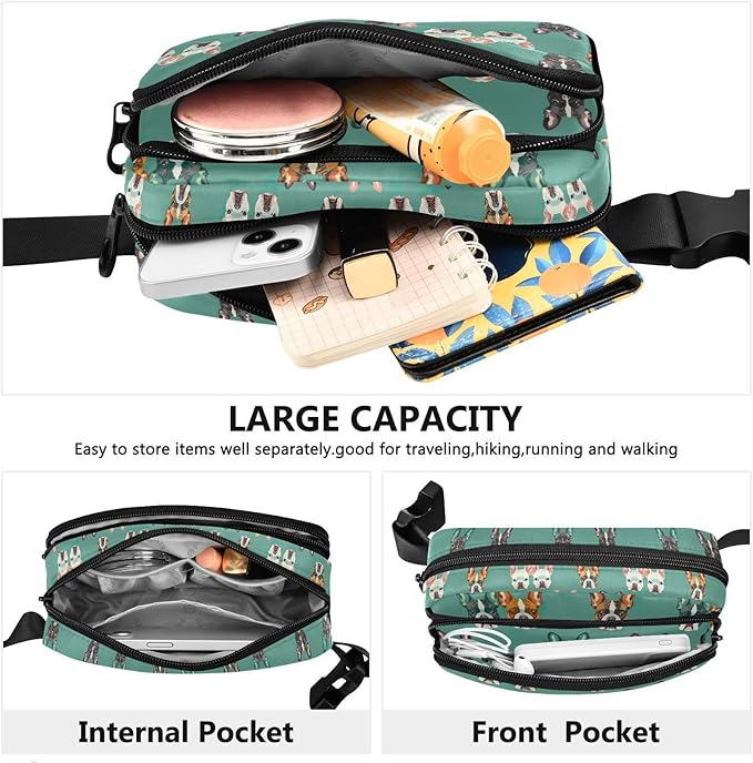 Kawaii French Bulldog Fanny Pack for Women Men Water Resistant Fashion Waist Packs with Adjustable Strap Belt Bag for Travel Workout Jogging Hiking 21219309