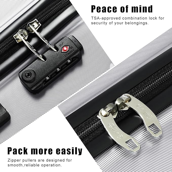 Coolife Luggage Suitcase Carry-on Spinner TSA Lock USB Port Expandable (only 28’’) Lightweight Hardside Luggage (Silver, L(28in))