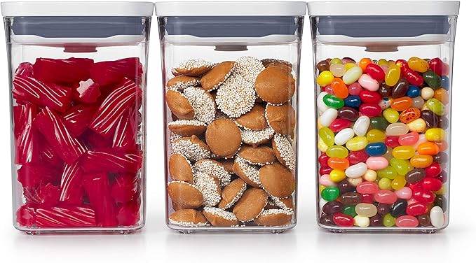 OXO Good Grips 3-PC Small Square Short POP Container Set, White,Grey and OXO Good Grips POP Container - Airtight Food Storage - 2.8 Qt for Rice, Sugar and More