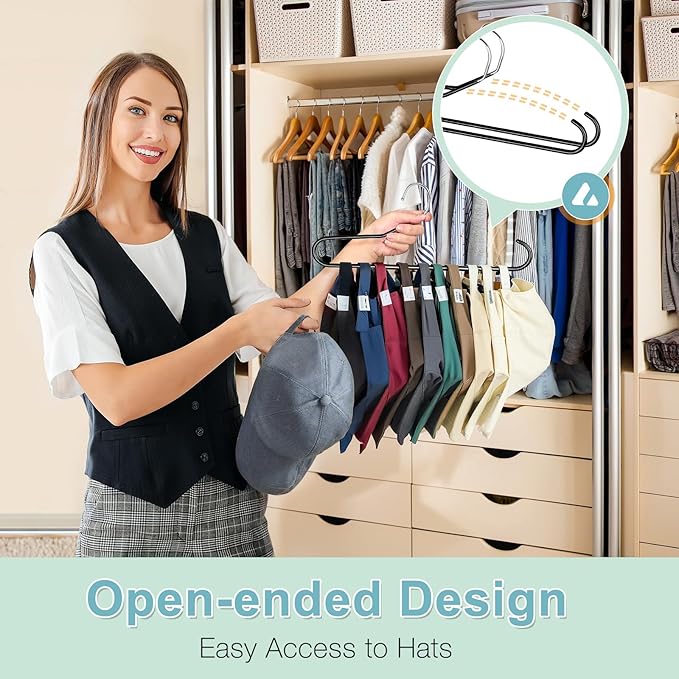 Hat Storage Organizer for Baseball Caps, Lomrsiul Non Slip PVC Coating Hat Rack Hangers for Closet Hat Holder Max 10 Hats Closet Organizers and Storage for Cap Purse Belt Tie Bra Black 2 Pack