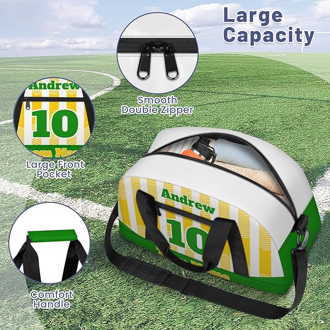 Basketball Soccer Gifts for Boys Girls - Custom Sports Duffle Bag, Personalized Name & Team Bag, Water-Resistant Gym Bag for Basketball, Soccer, Volleyball | Y-Yellow Green