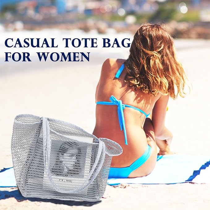 Fammart Mesh Beach Bag for Women, Summer Straw Tote Hobo Pool Bags with Zipper Pocket, Travel Vacation Cruise Essentials 2026