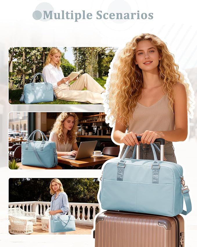 Gym Bag for Women,Travel Duffle Bag for Travel with Wet Pocket Weekender Overnight Carry On Tote Bag Luggage Bag with Trolley Sleeve Personal Item Travel Bag Hospital Diaper Bag Blue
