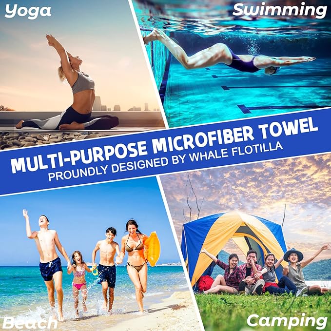 Whale Flotilla Quick Dry Beach Towel Oversized (35"x70"), Microfiber Sand-Free Beach Towels, Extra Large Compact Pool Travel Accessories, Blue
