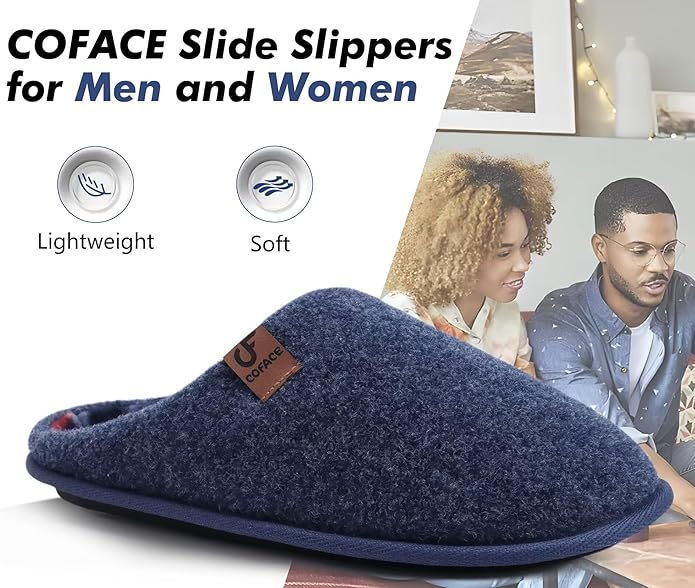 COFACE Unisex Mens Womens Cozy Memory Foam Scuff Slippers Casual Slip On Warm House Shoes Indoor/Outdoor Felt Sandal Slippers Size 4-15