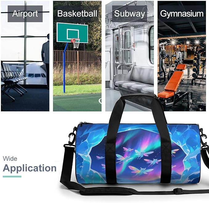 Sports Gym Bag for Women Men Travel Duffel Bag Tote Weekender Bag Aurora Elf Carry on Overnight Bag for Travel Swimming Fitness Workout Sports Duffle Bag