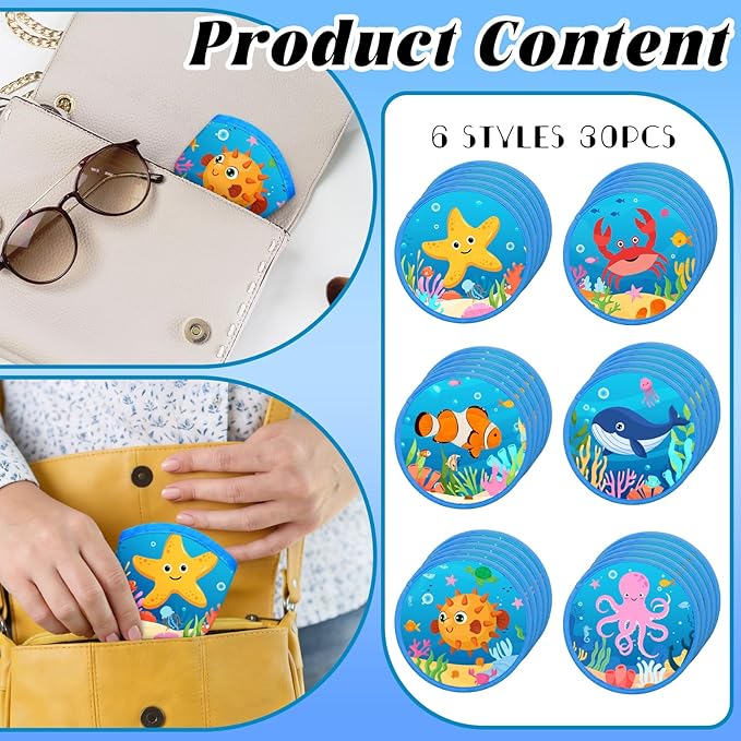 Amyhill 30 Pcs Under the Sea Party Favors Foldable Flying Disc Fans with Bags Summer Beach Pool Birthday Party Favors 9.8'' DIY Cooling Fan Colorful Goody Stuffers End of The Year Gifts from Teacher