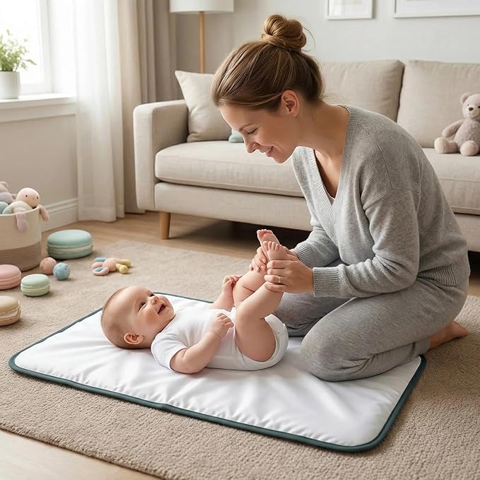 Portable Diaper Changing Pad for Baby - Waterproof Compact Changing Mat with Wrist Strap - Wipeable Travel Changing Pad for Diaper Bag