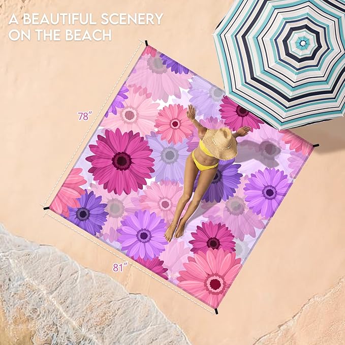 BYDOLL Beach Blanket 78''X81'' Waterproof Sandproof Suits1-4 Adults Oversized Lightweight Large Blanket Picnic Mat for Beach Sand Free Travel Camping Hiking Picnic