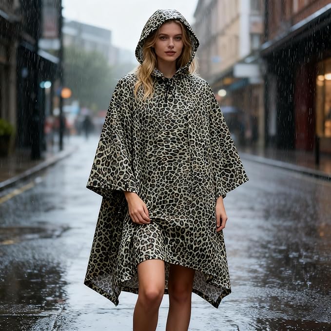 Hooded Rain Poncho for Adults - Waterproof Rain Coat and Lightweight Jacket 3-in-1 Multi-Function with Pockets