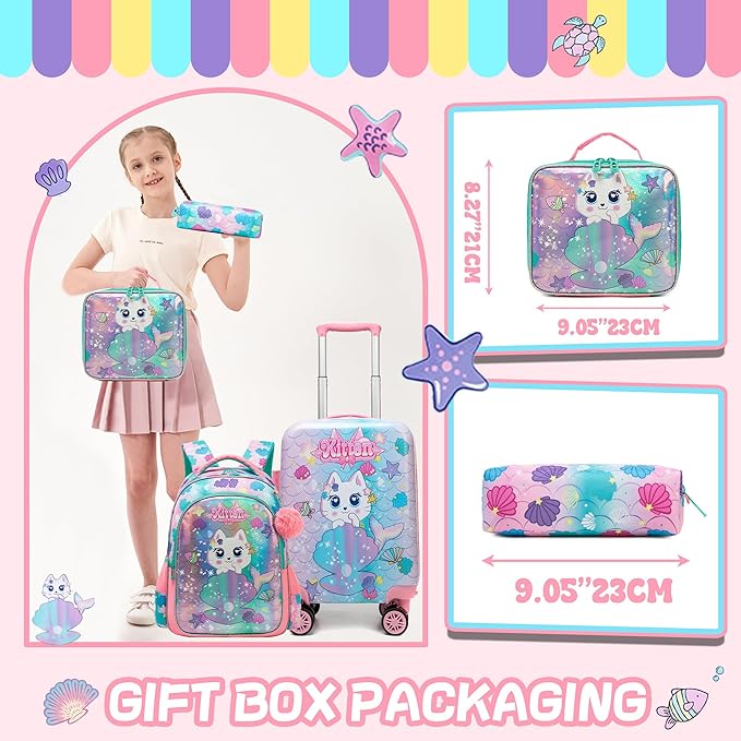 Suitcase for Kids 16inch 5pcs Luggage Set for Girls Travel Suitcase Hard Shell Luggage Sets with Spinner Wheels Carry on Luggage Airline Approved