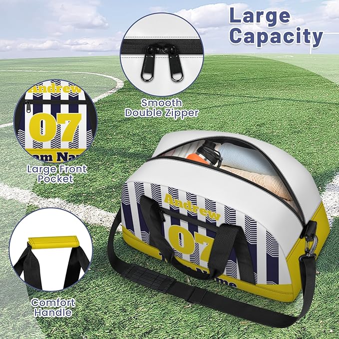 Basketball Soccer Gifts for Boys Girls - Custom Sports Duffle Bag, Personalized Name & Team Bag, Water-Resistant Gym Bag for Basketball, Soccer, Volleyball | Y-Navy Yellow