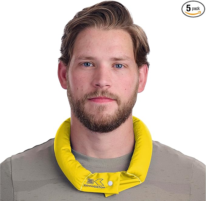 KOOLGATOR Evaporative Cooling Neck Wrap – Reusable Neck Cooler with Long Lasting Relief During Hot Weather Activities, Sports, & Outdoor Work, Bright Yellow, 5 Pack