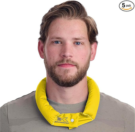 KOOLGATOR Evaporative Cooling Neck Wrap – Reusable Neck Cooler with Long Lasting Relief During Hot Weather Activities, Sports, & Outdoor Work, Bright Yellow, 5 Pack