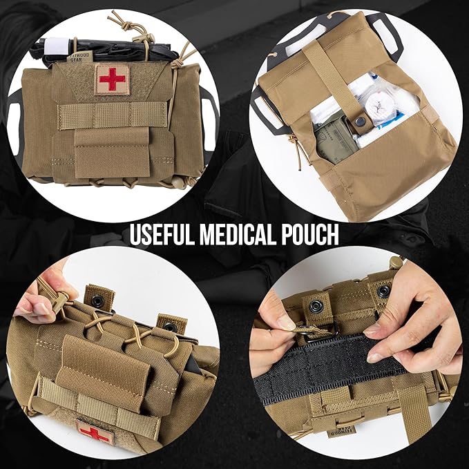 Tactical IFAK Pouch, Rapid Tear-Away First Aid Kit Two-Piece System Medical Pouches Emergency Survival Bag for Outdoor Travel Hiking