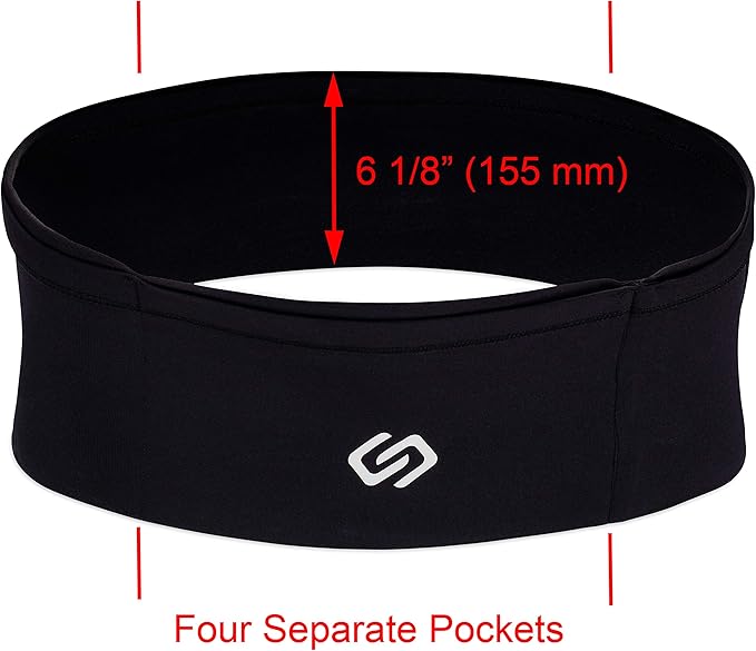 Sporteer VersaMax Anti-Theft Running Belt - Secure Double-Flap Waist Pack - Fits All Mobile Phones - Pickpocket-Proof Travel Money Belt & Medical Device Holder - Premium Nylon Spandex (Black, Large)