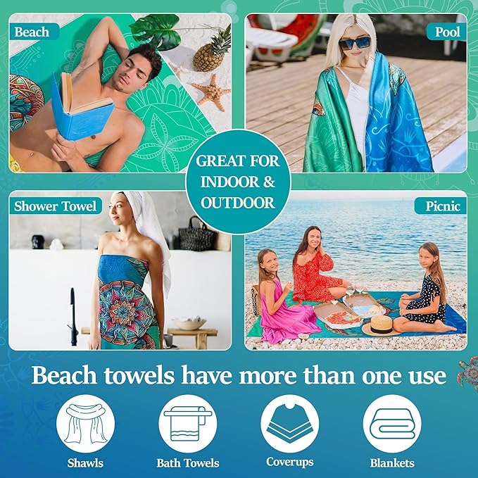 Turtle Oversized Beach Towel - Blue Turtle Double-sided Thin Microfibe Lightweight Pool Towel 71"x35", Quick Dry Towel Sand Free Blanket for Bath Sport Travel Beach Swimming Camping for Girl Women