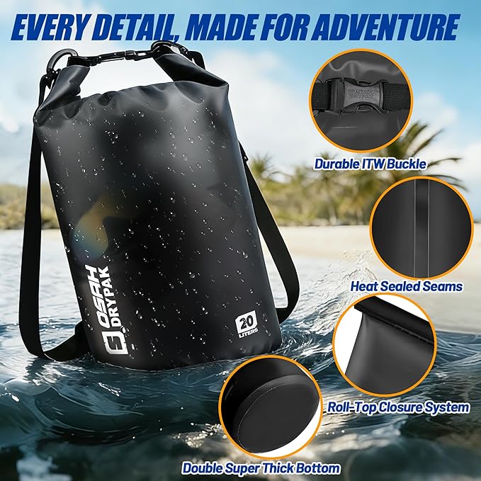 Waterproof Dry Bag, 5L/10L/20L/30L/40L Roll Top Lightweight Storage Backpack with Phone Case for Women & Men, Floating Waterproof Sack for Travel, Swimming, Kayaking, Paddle Board, Camping & Beach
