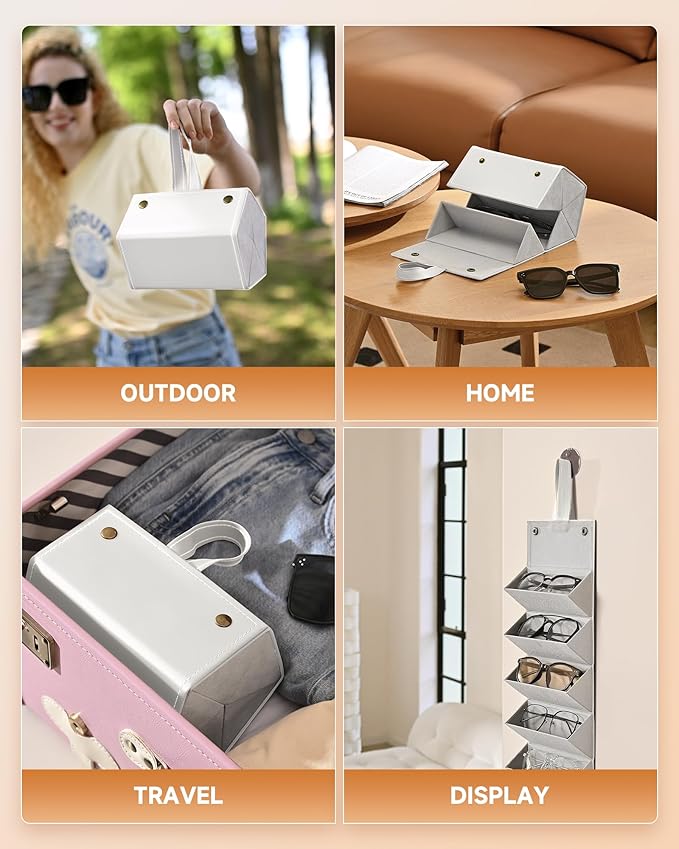 CO-Z Travel Sunglasses Organizer, Foldable Travel Sunglass Case with 5 Slots for Multiple Pairs, Portable Eyeglasses Holder