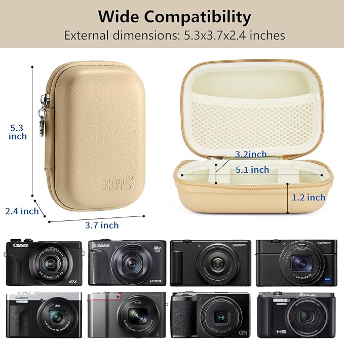 Digital Camera Case Compatible with Canon Powershot G7X Mark II & III/ SX740/ Sony ZV-1/ RX100 VII, Compact Travel Point & Shoot 4K Vlog Cameras Storage Holder with Lanyard (Khaki)