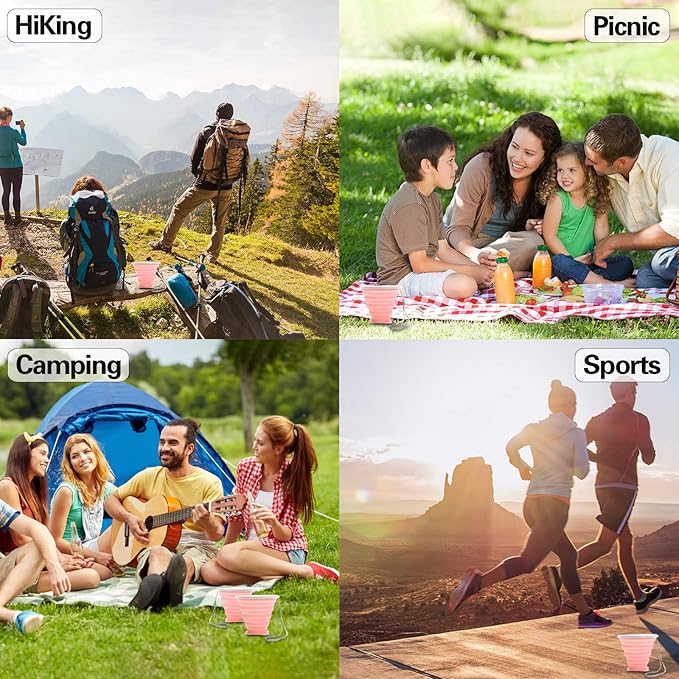 Collapsible Silicone Folding Cup - Lightweight Expandable Drinking Cup - Reusable Portable Mug For Travel, Camping, Hiking, Survival, Picnic, Beach, Holiday, Outdoor Sports
