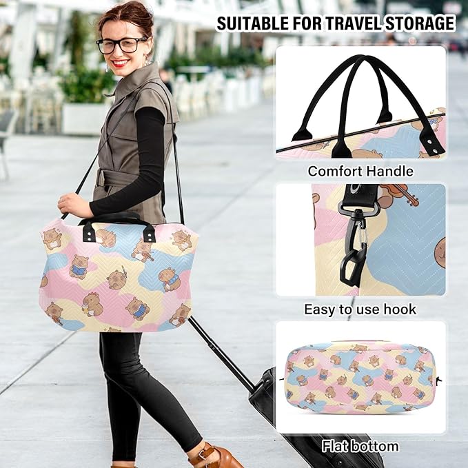 Travel Duffle Bag, Cute Capybara Artist Gym Bag with Storage Bag Weekender Overnight Bag for Men Women Trip Sports Yoga