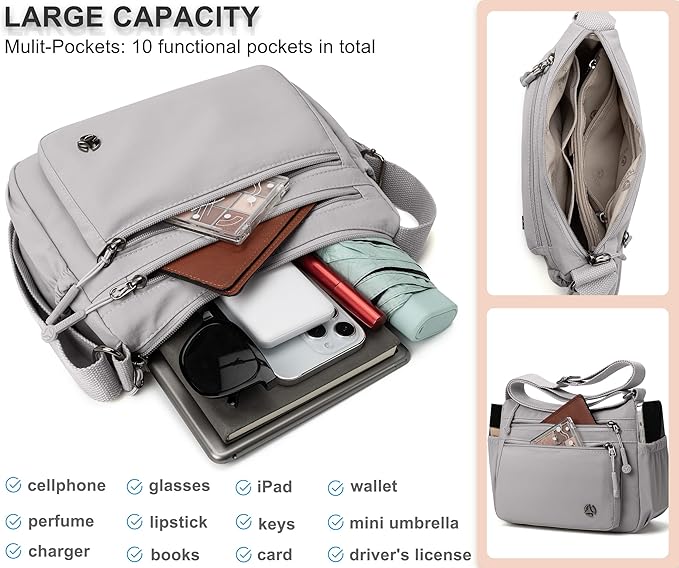 Casual Crossbody Bag with Anti Theft Pocket - Women Lightweight Water-Resistant Purse Bag