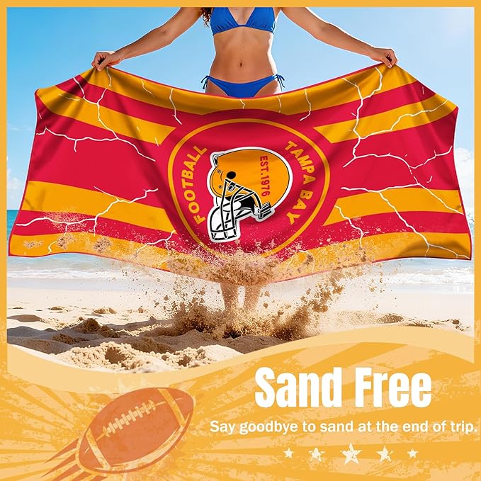 2 Pack Football Fan Thin Lightweight Microfiber Beach Towel Themed Oversized Towels Men Women Buccaneers Team Dad Husband Guy Him Birthday Valentines Gag Funny Personalized Unique Gift