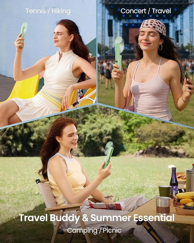 GAIATOP Portable Handheld Fan, 3 IN 1 Mini Foldable Travel Fans [17H Max Cooling Time] with Power Bank, Pocket Design USB Rechargeable for Travel Concert Lash Makeup, Summer Gifts for Women Girl Green