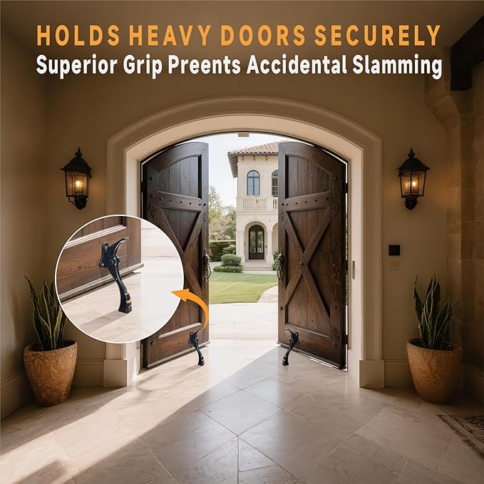 GoldPig Kickdown Door Stopper, 1 Pack Door Holder to Keep Door Open,4 Inch One Touch Semi-Automatic Satin Nickel Doors Stoppers, Adjustable Height and Rubber Tip, Heavy Duty Door Stop (Black)