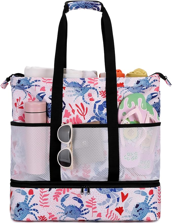 JIANYA Beach Bag Women Waterproof Sandproof Beach Tote Bags with Cooler Top Zipper Large Totes for Pool Travel Daily