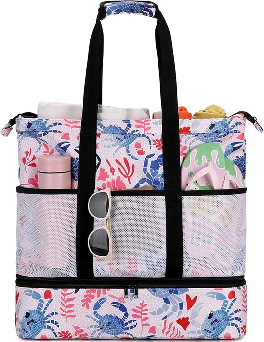 JIANYA Beach Bag Women Waterproof Sandproof Beach Tote Bags with Cooler Top Zipper Large Totes for Pool Travel Daily