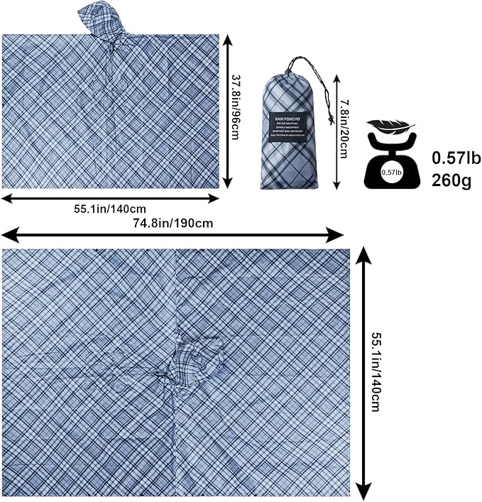 Hooded Rain Poncho for Adults - Waterproof Rain Coat and Lightweight Jacket 3-in-1 Multi-Function with Pockets